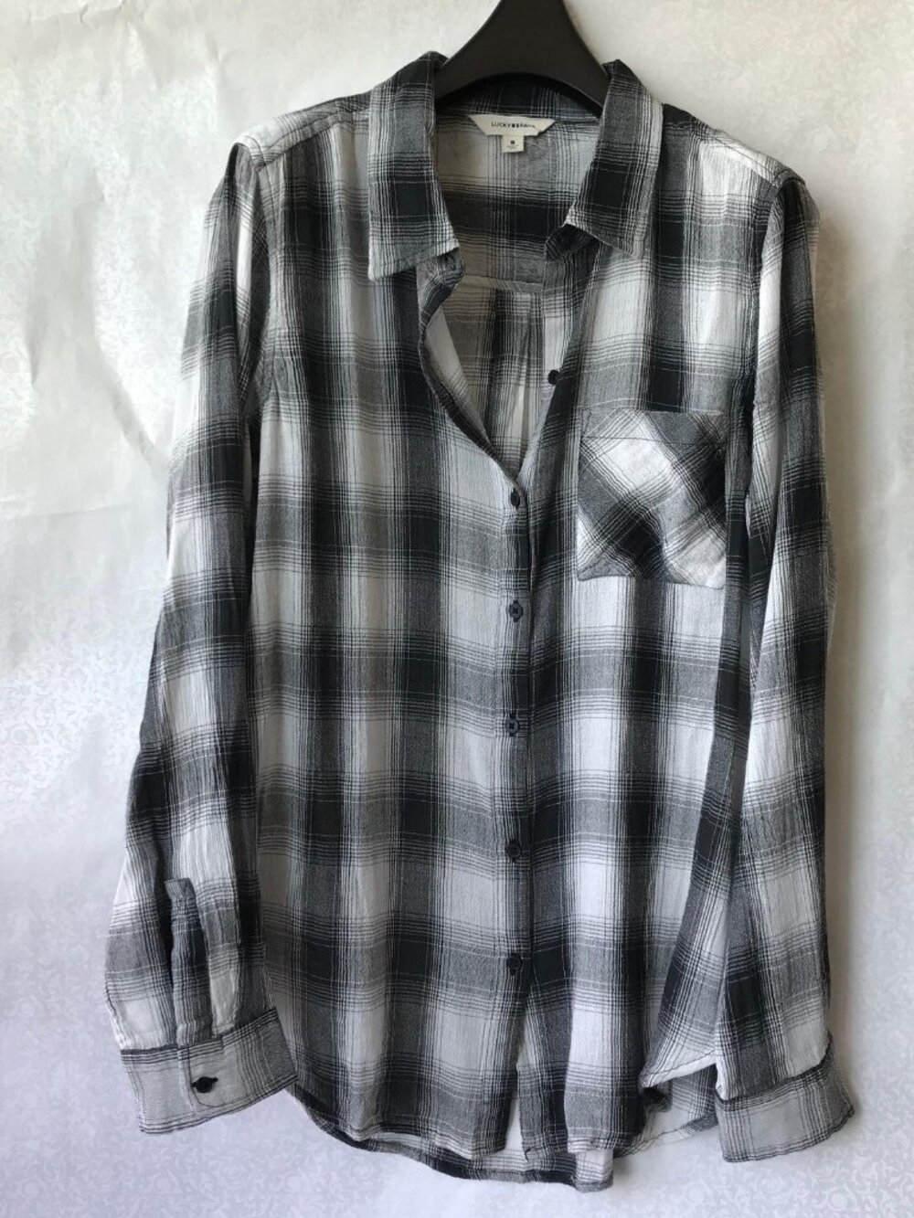 Lucky Brand  Women's Shirt Button Up Black /Gray  Lightweight  Sz. : M New